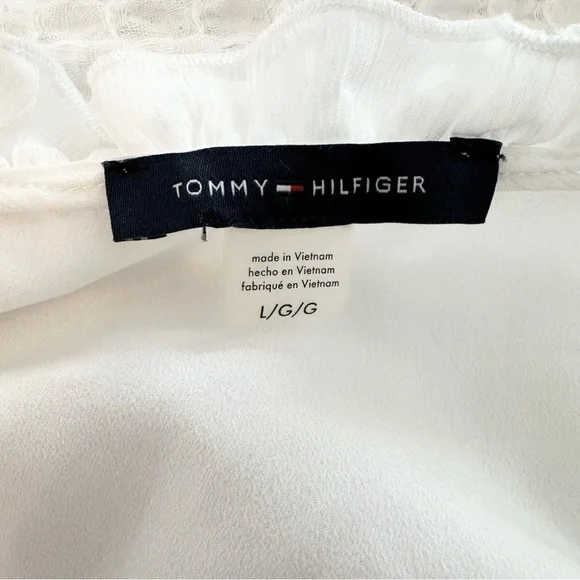 Tommy Hilfiger Sheer White Ruffle Blouse Size L - Picture 6 of 9